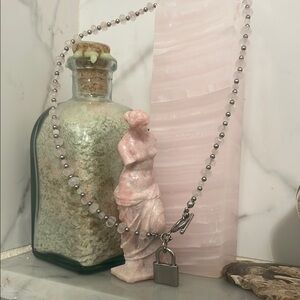 Cupids Girl #8 Rose Quartz Collarbone Toggle Necklace with Lock Pendant l AAA